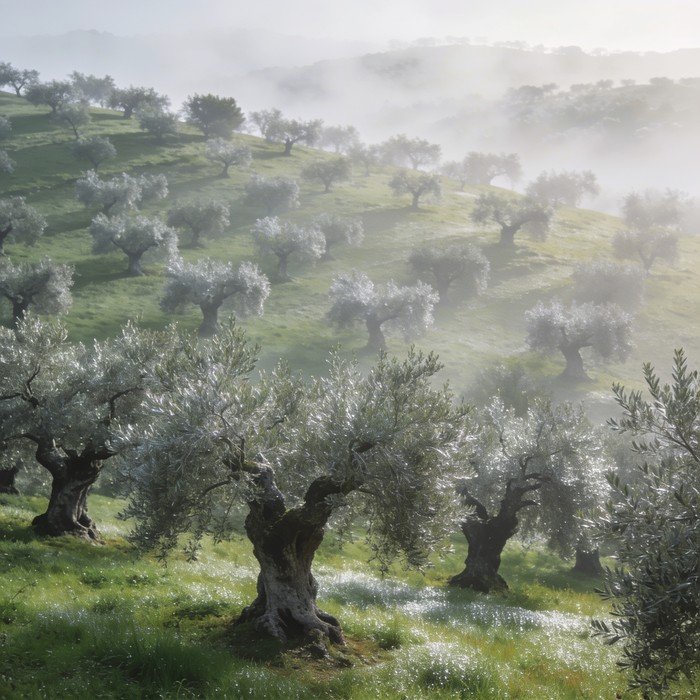 Rows of olive trees across the estate