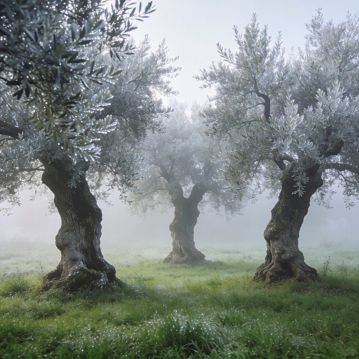 Three olive trees, side by side